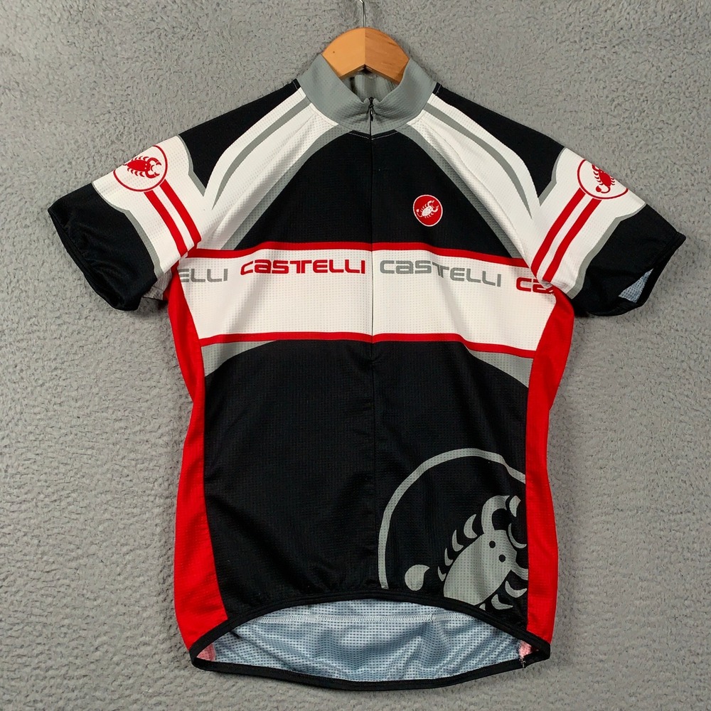 Castelli Team Cycling Jersey Mens Large Black White Red Short Sleeve Full Zip L